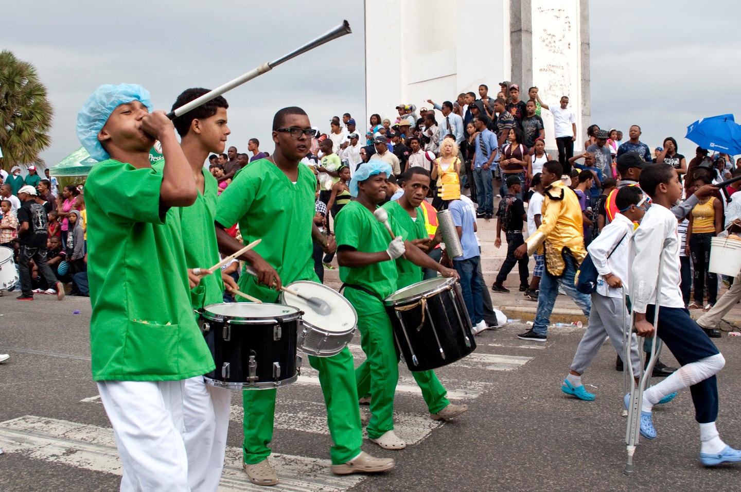 hospital workers drumming in parade