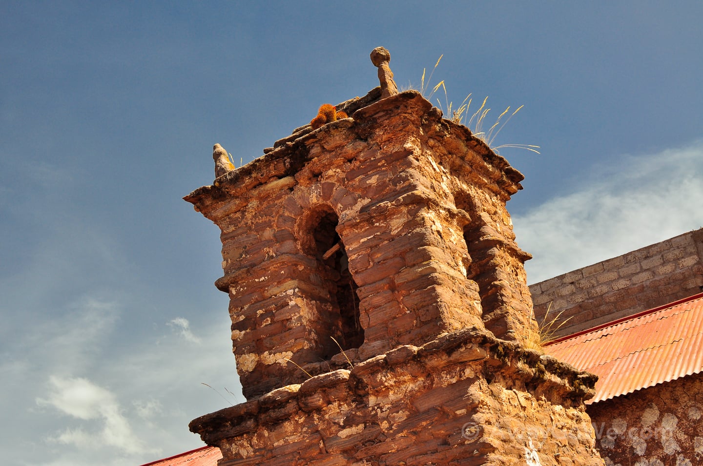central plaza bell tower Isla Taquile Island