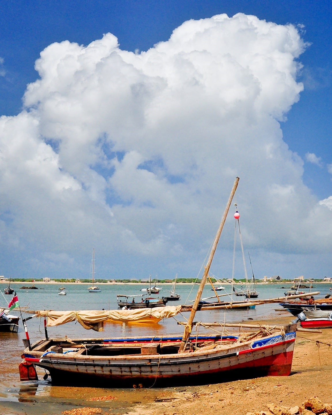 Shela Lamu Kenya dhow on beach