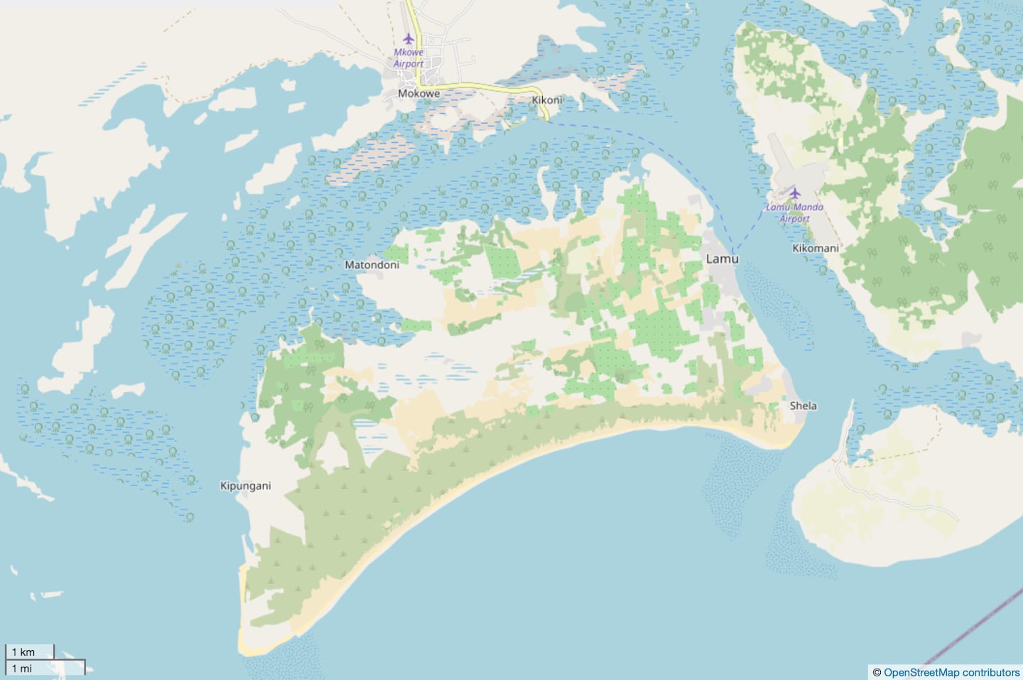 map of Shela Village and Old Town Lamu Island