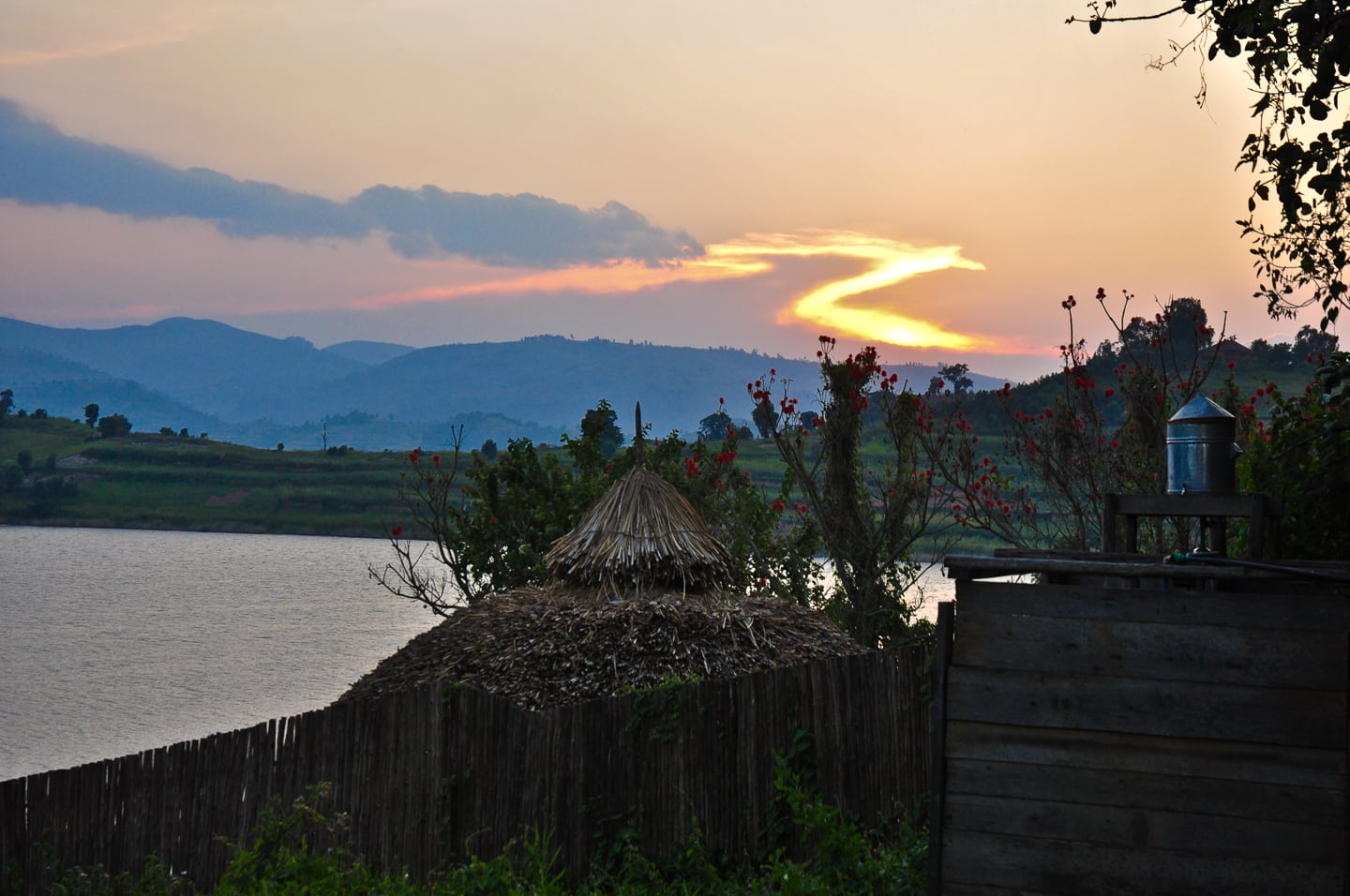 sunset over Lake Bunyonyi Uganda at Byoona Amagara