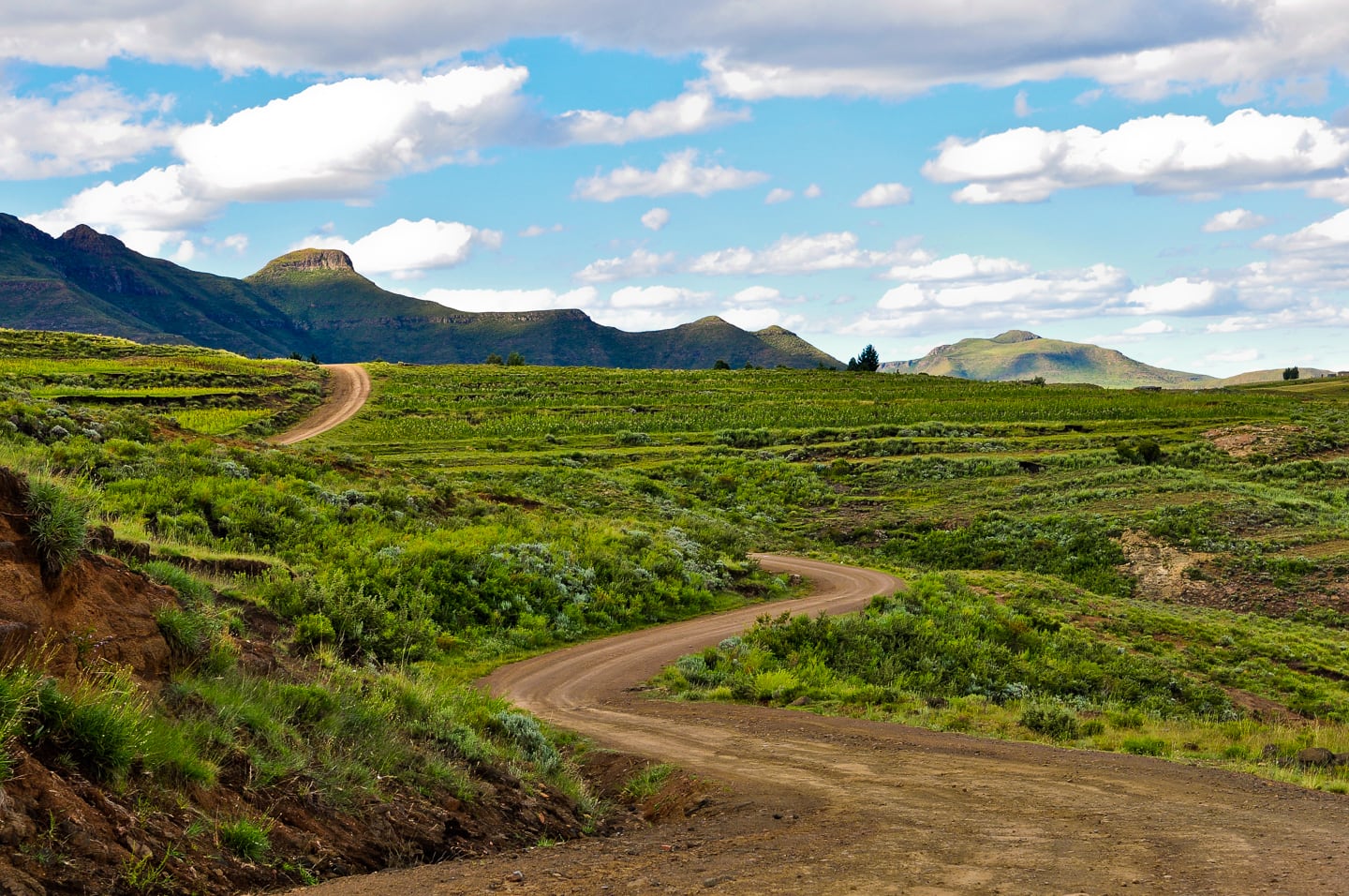 rolling green hills and footpaths Malealea Lodge Lesotho