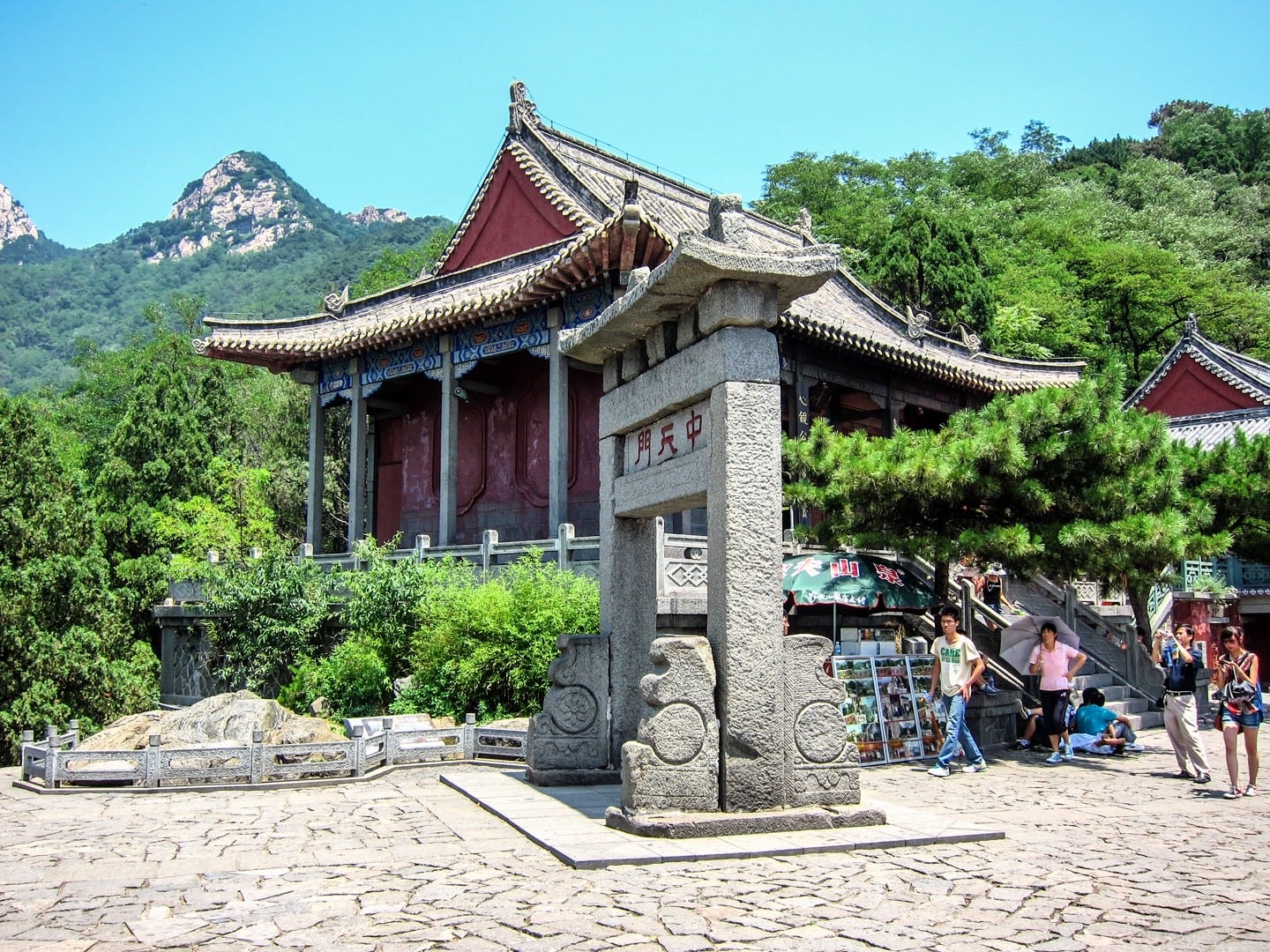 Mount Tai overlooking a temple pavilion