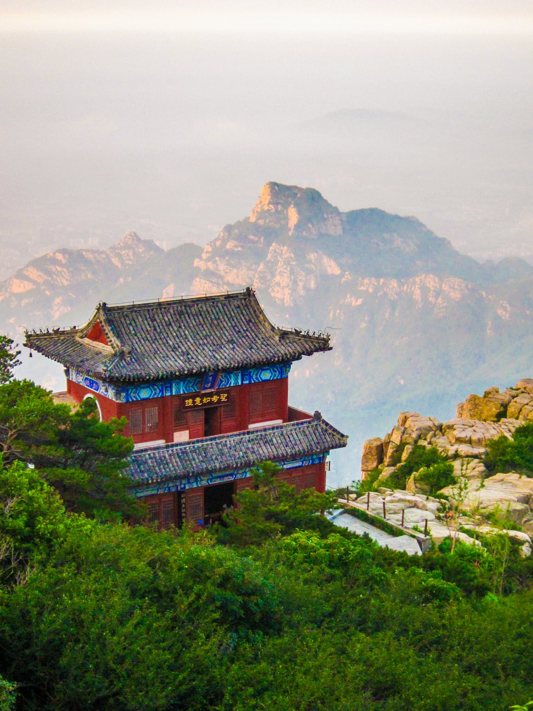 pavilion and mountain on Mount Tai