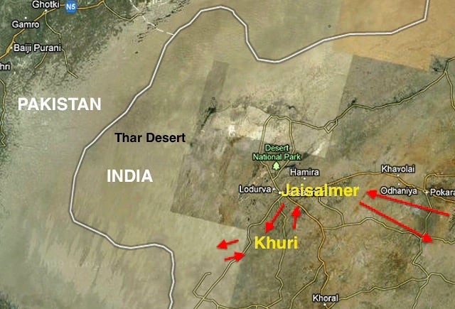 map of Khuri Village sand dunes and Jaisalmer
