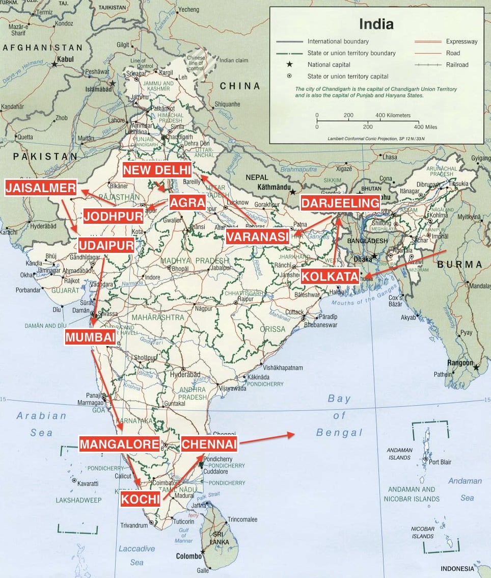 India itinerary map travel budget