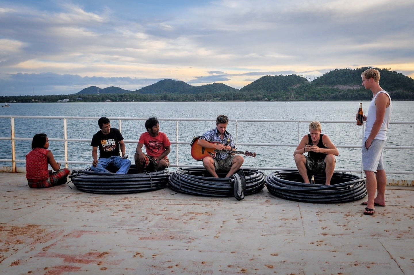 night boat Koh Tao top deck with travelers