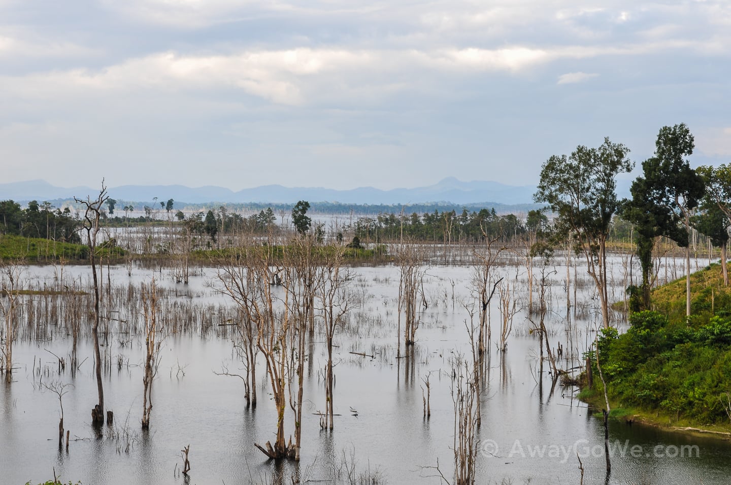 flooded valley from dam in southern laos