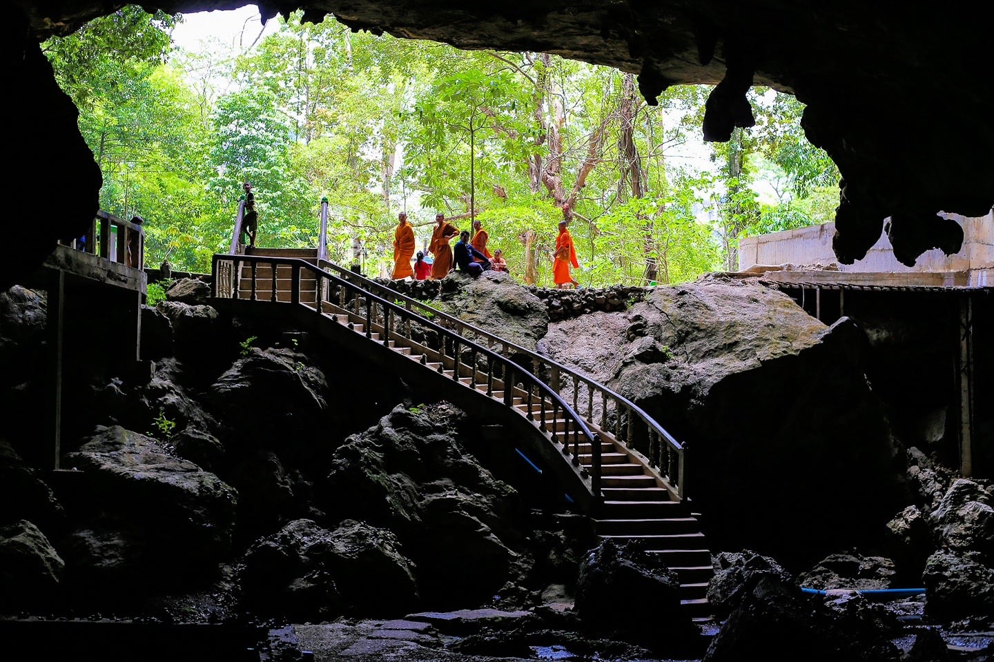 Buddhist monks in cave on Thakhek Loop