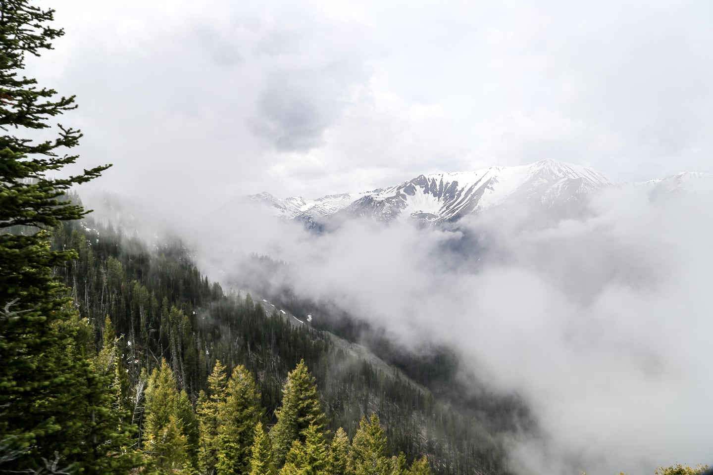 Wallowa Lake Tramway Oregon Alps in clouds