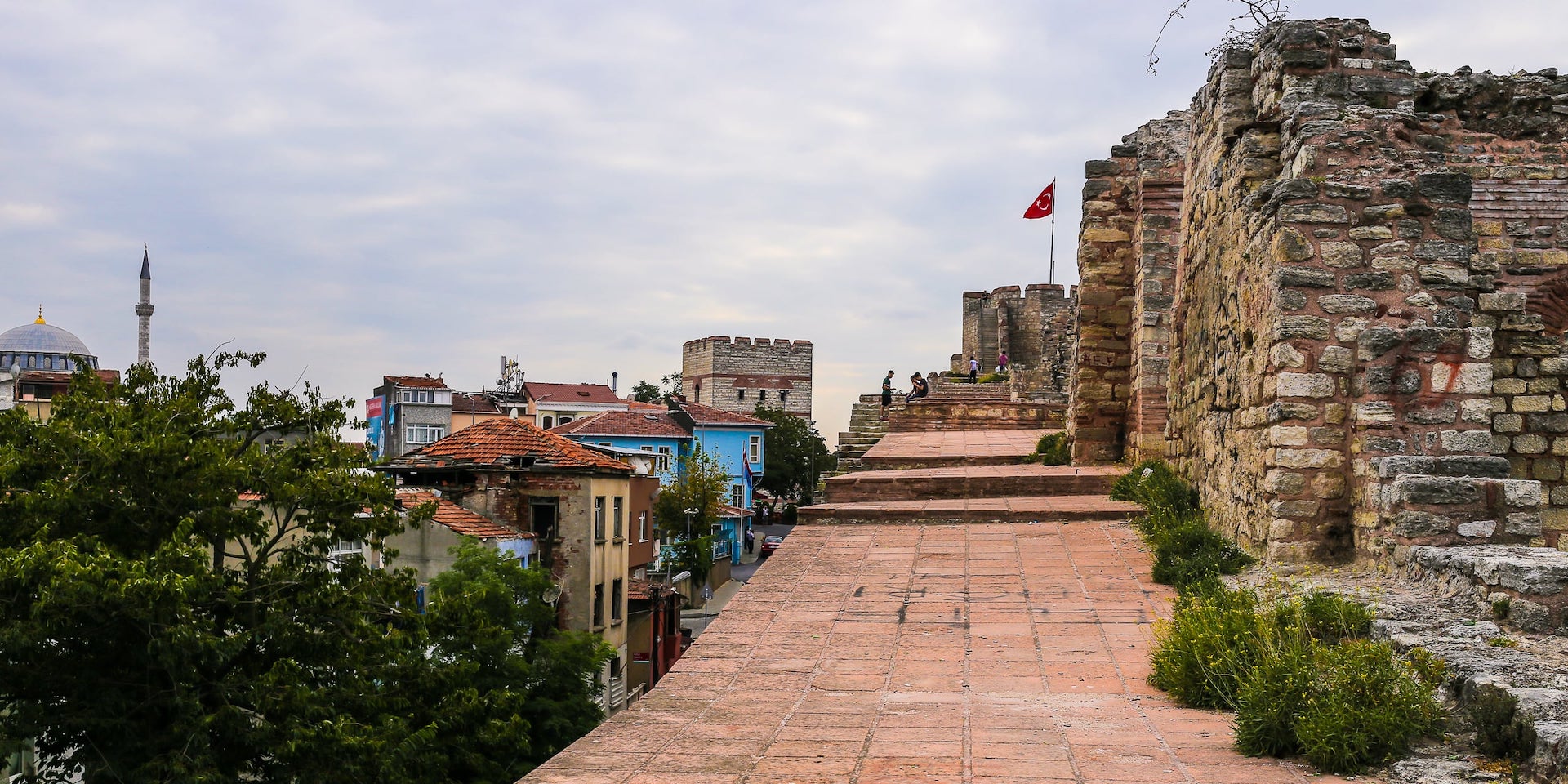 walking on top of Istanbul Walls of Constantinople