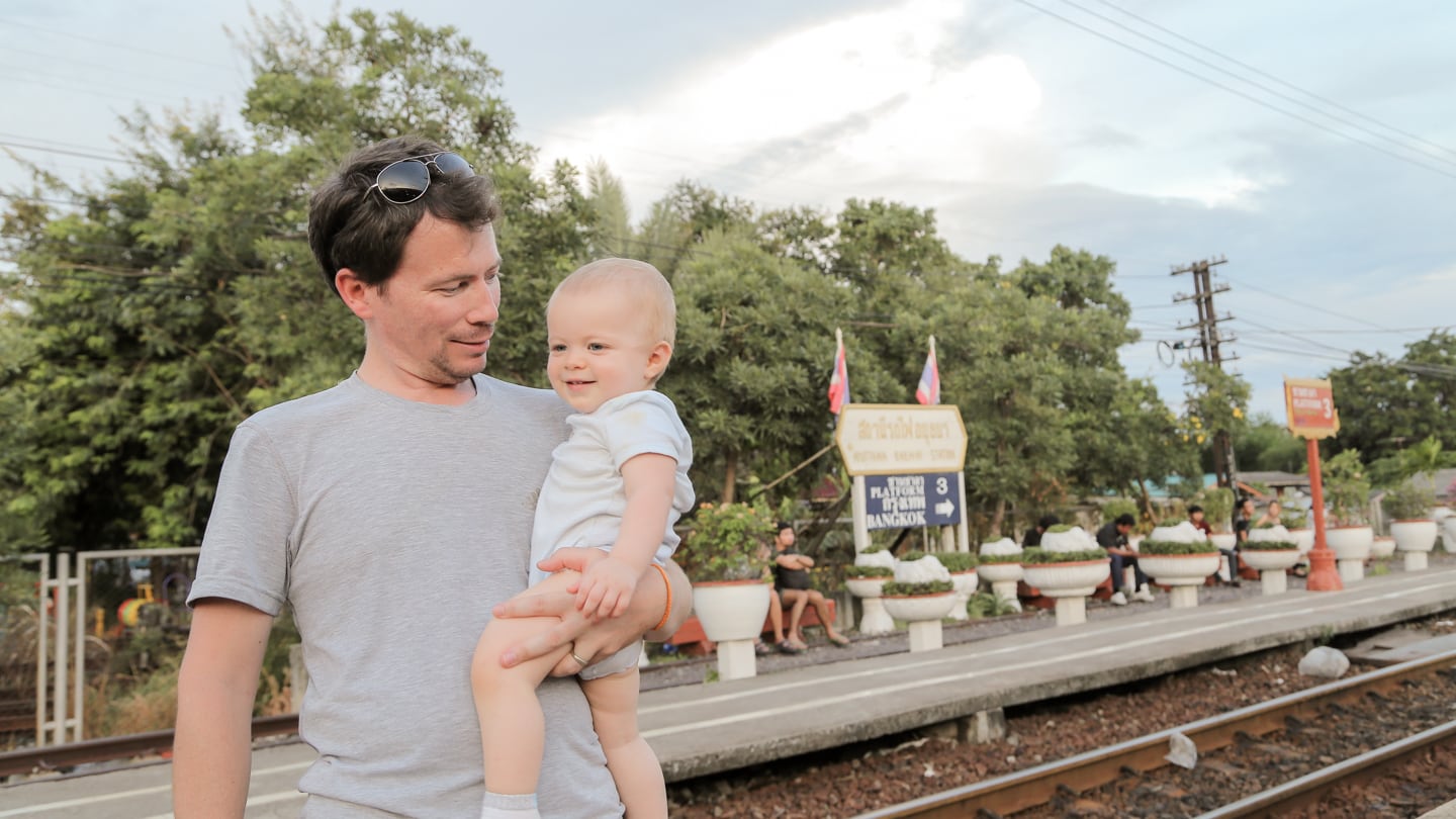 at the train station Ayutthaya day trip from Bangkok