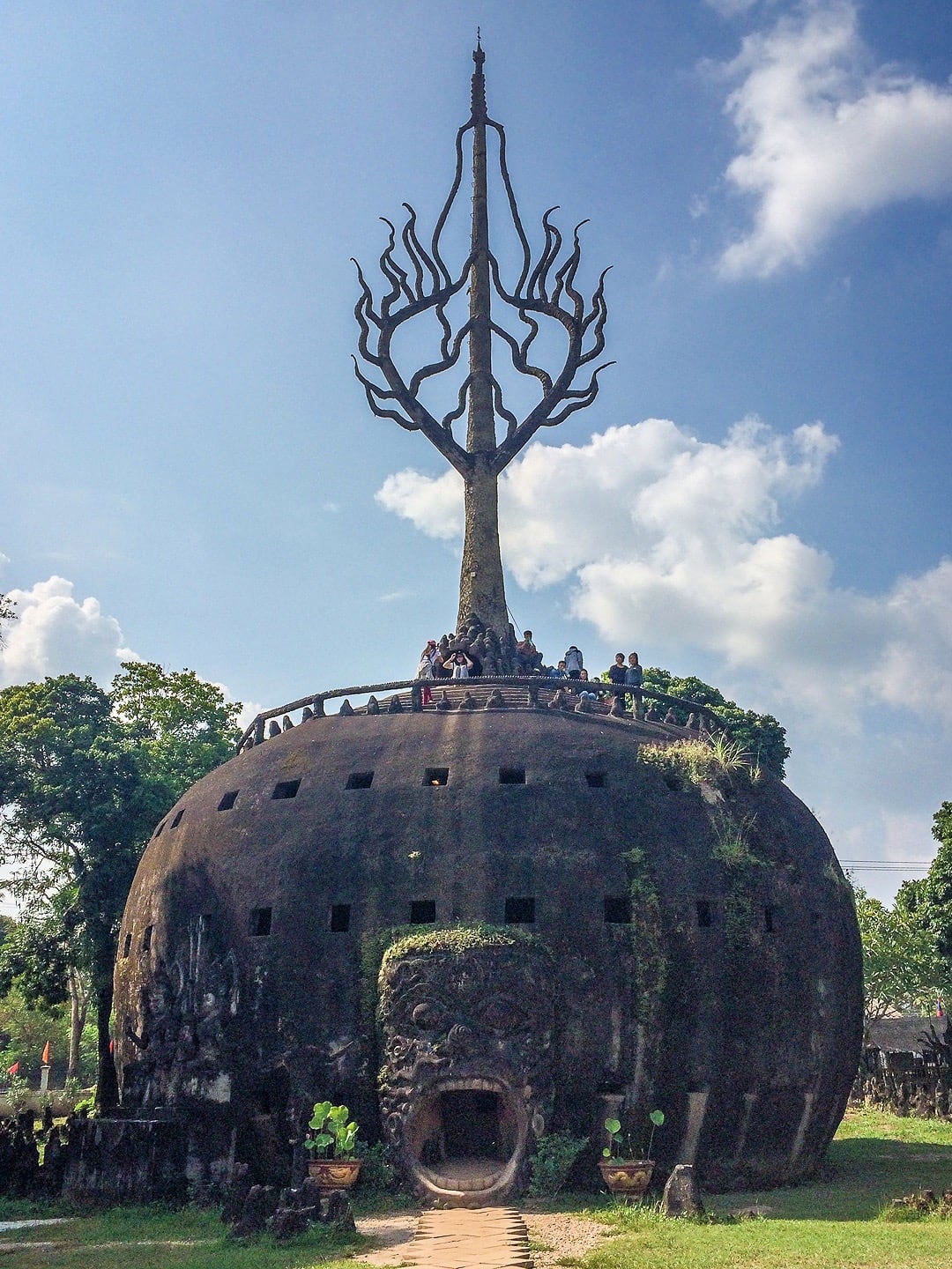 giant pumpkin sculpture in buddha park vientiane laos