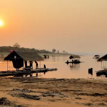 floating restaurants at sunset