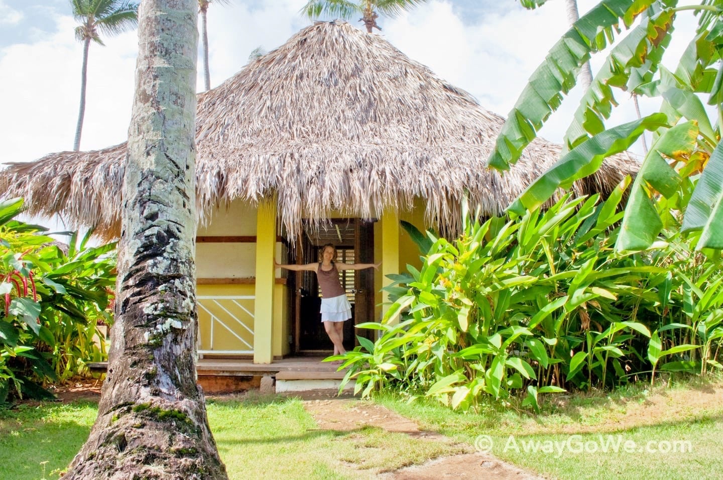 thatch roof bungalow in jungle setting