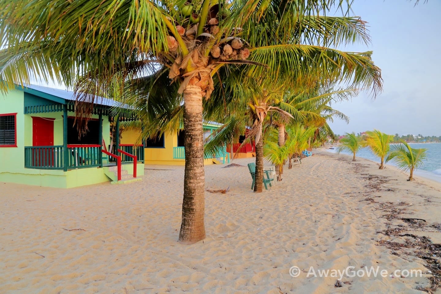beach bungalow among palm trees
