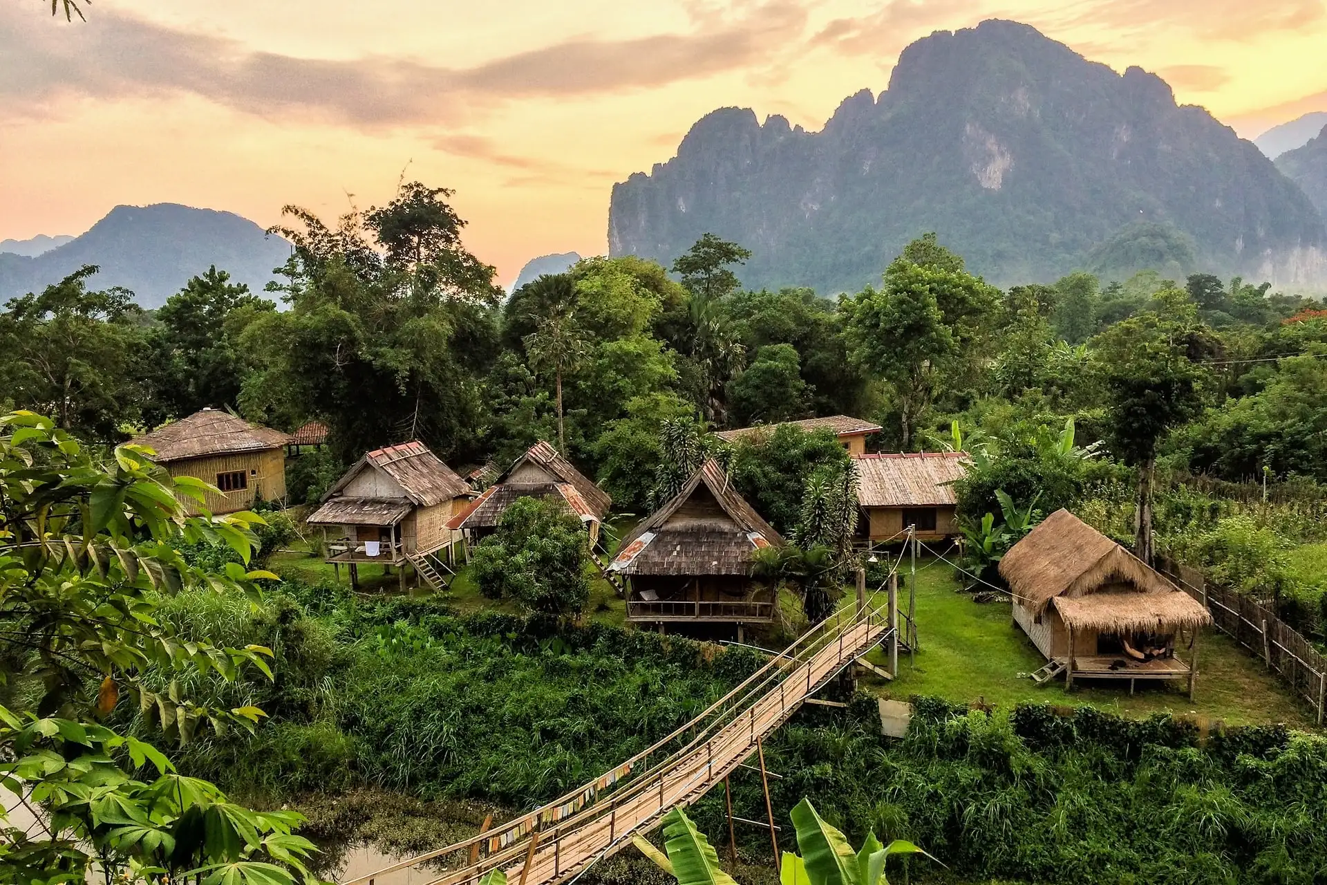 mountains and houses in Vang Vienna Laos