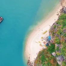 birdseye view of one of the best Halong Bay cruise options in Vietnam