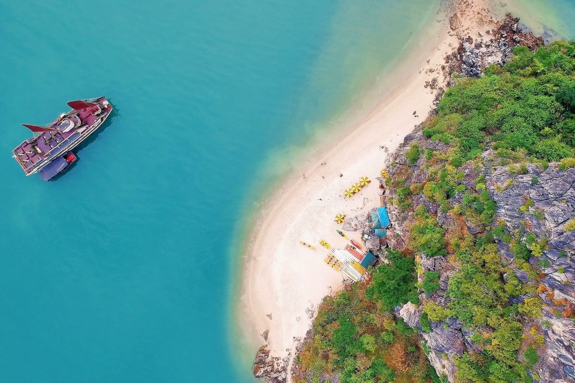 birdseye view of a Halong Bay cruise in Vietnam