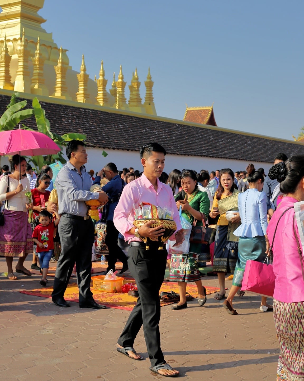 offerings at that luang festival laos