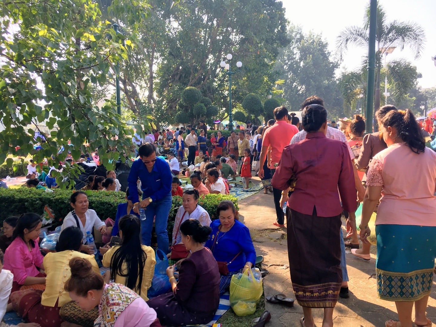 families gathered for a picnic in Vientiane Laos