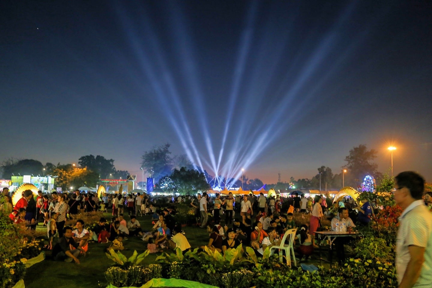 lights over crowd at festival in Laos