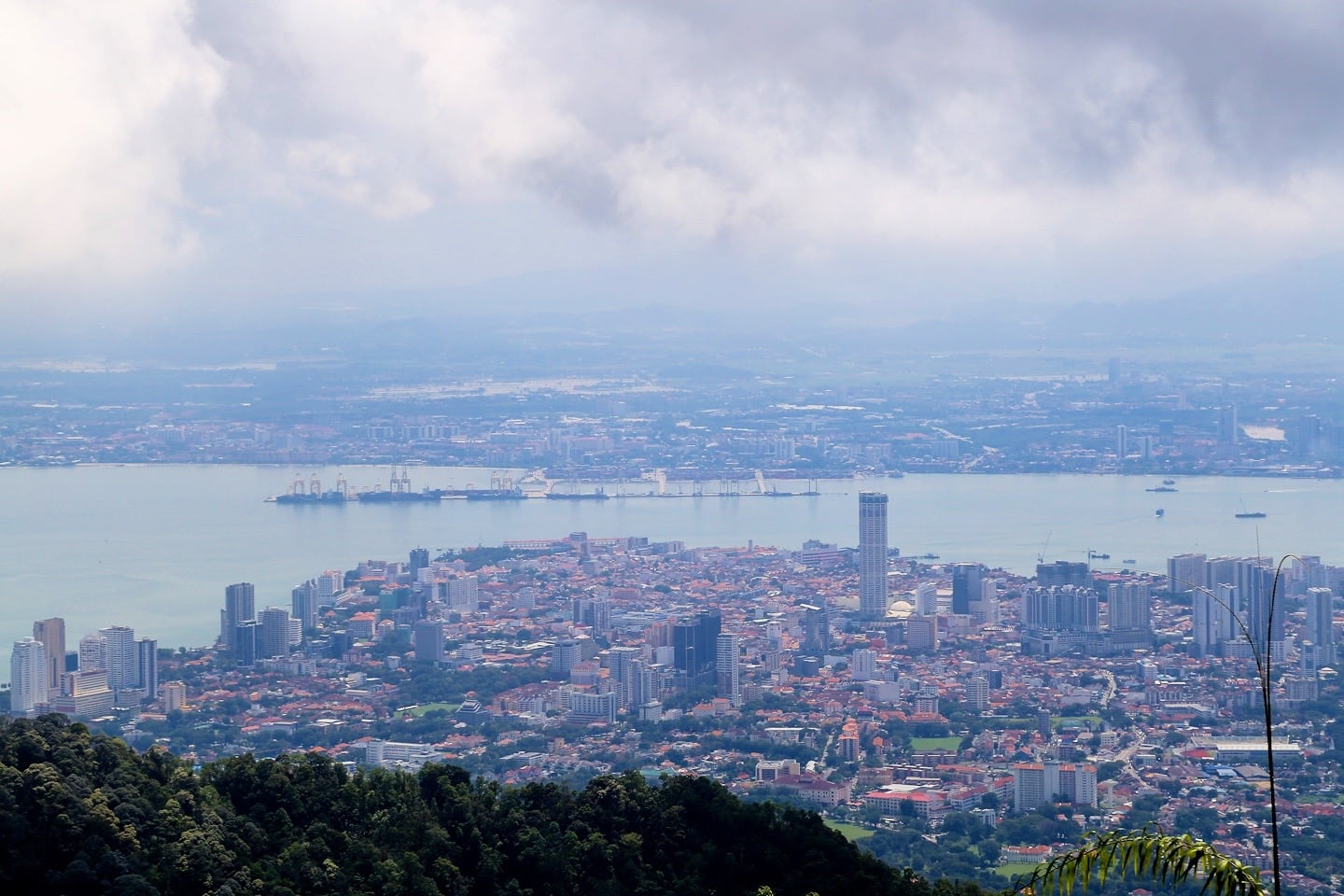 view of city and waterway from above