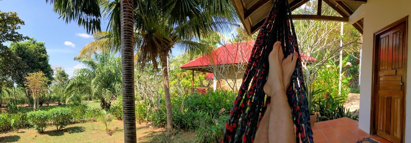 relaxing on hammock at Kep Lodge Cambodia
