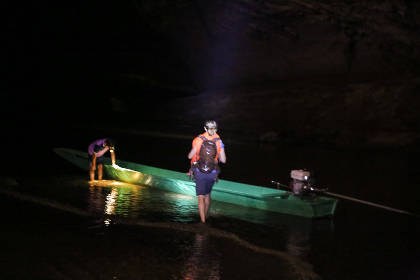 boarding longtail boat in Kong Lor Cave