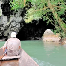 boat entering Kong Lor Cave Laos