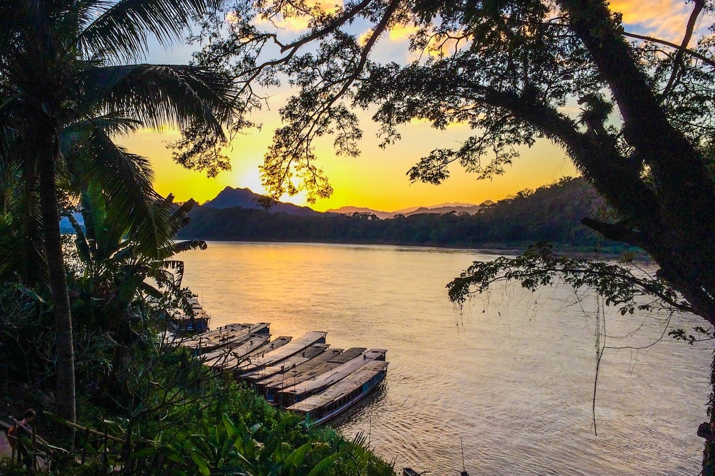Mekong sunset river boats