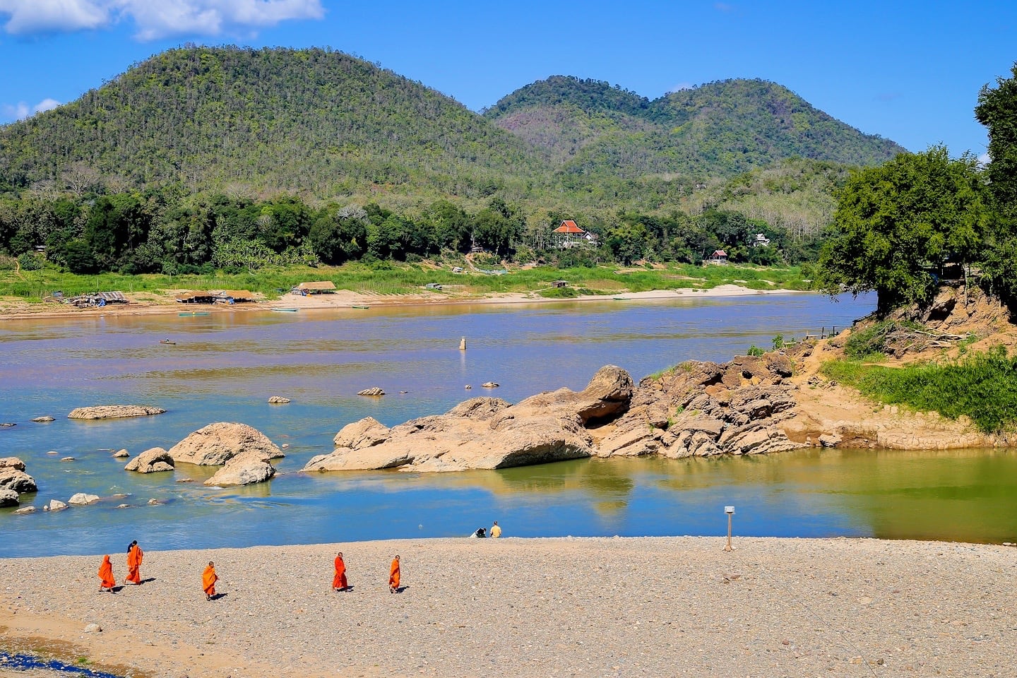 Buddhist monks Laos Mekong River