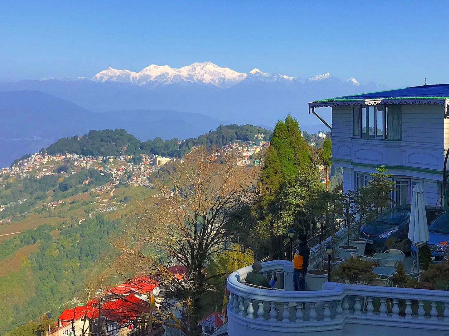 view of the Himalayan foothills from Darjeeling and one of the best hotels in Darjeeling