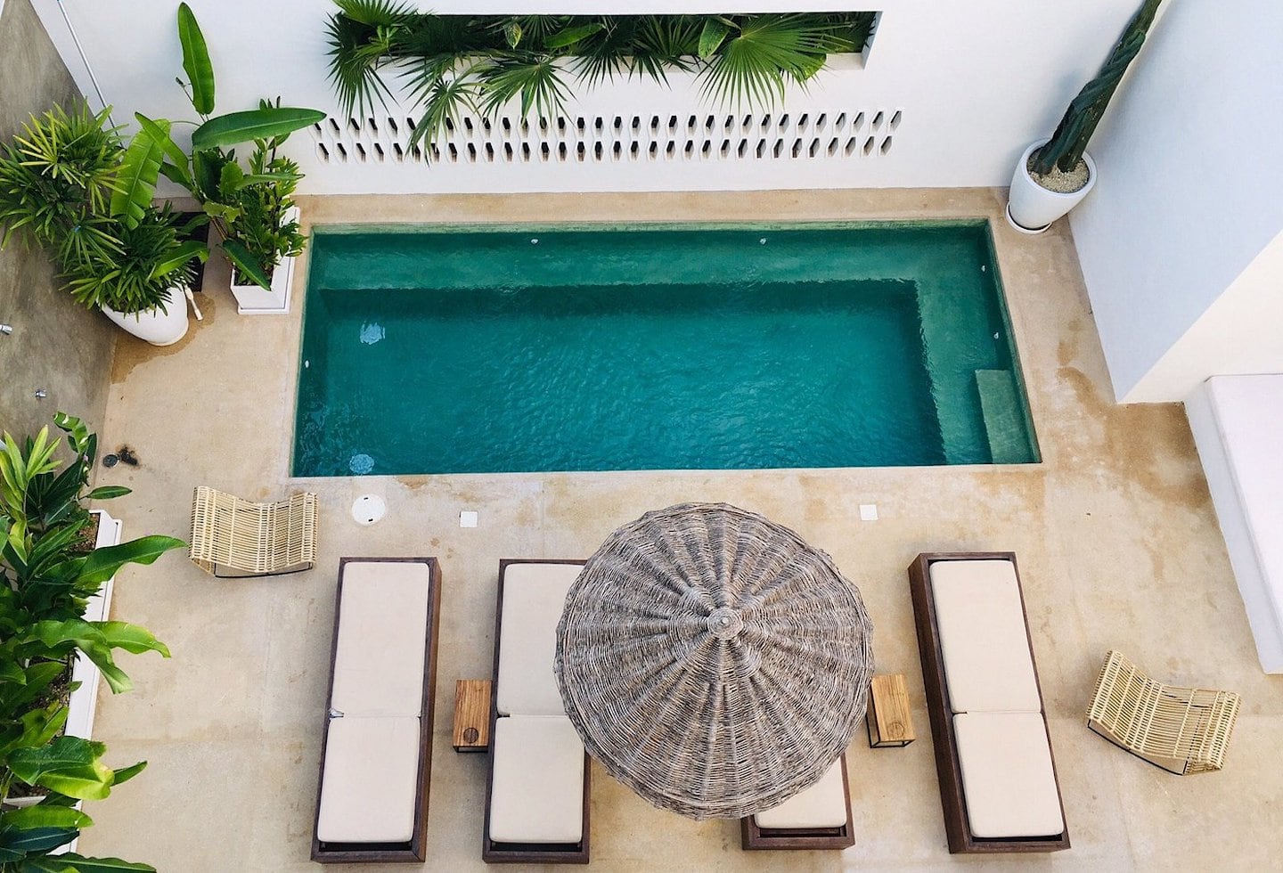 view of pool from above at Don Bonito hotel in Sayulita
