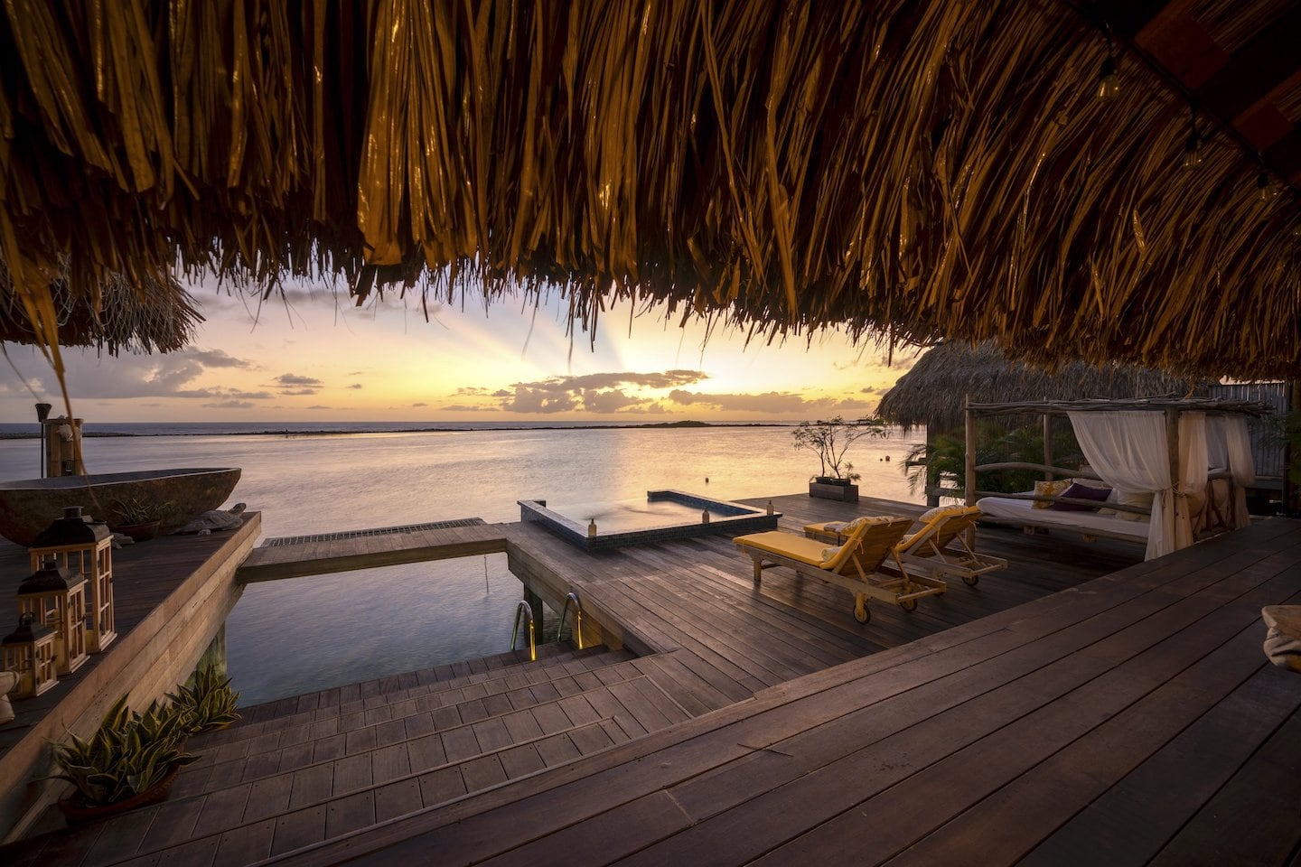 view from luxury overwater bungalow in Caribbean