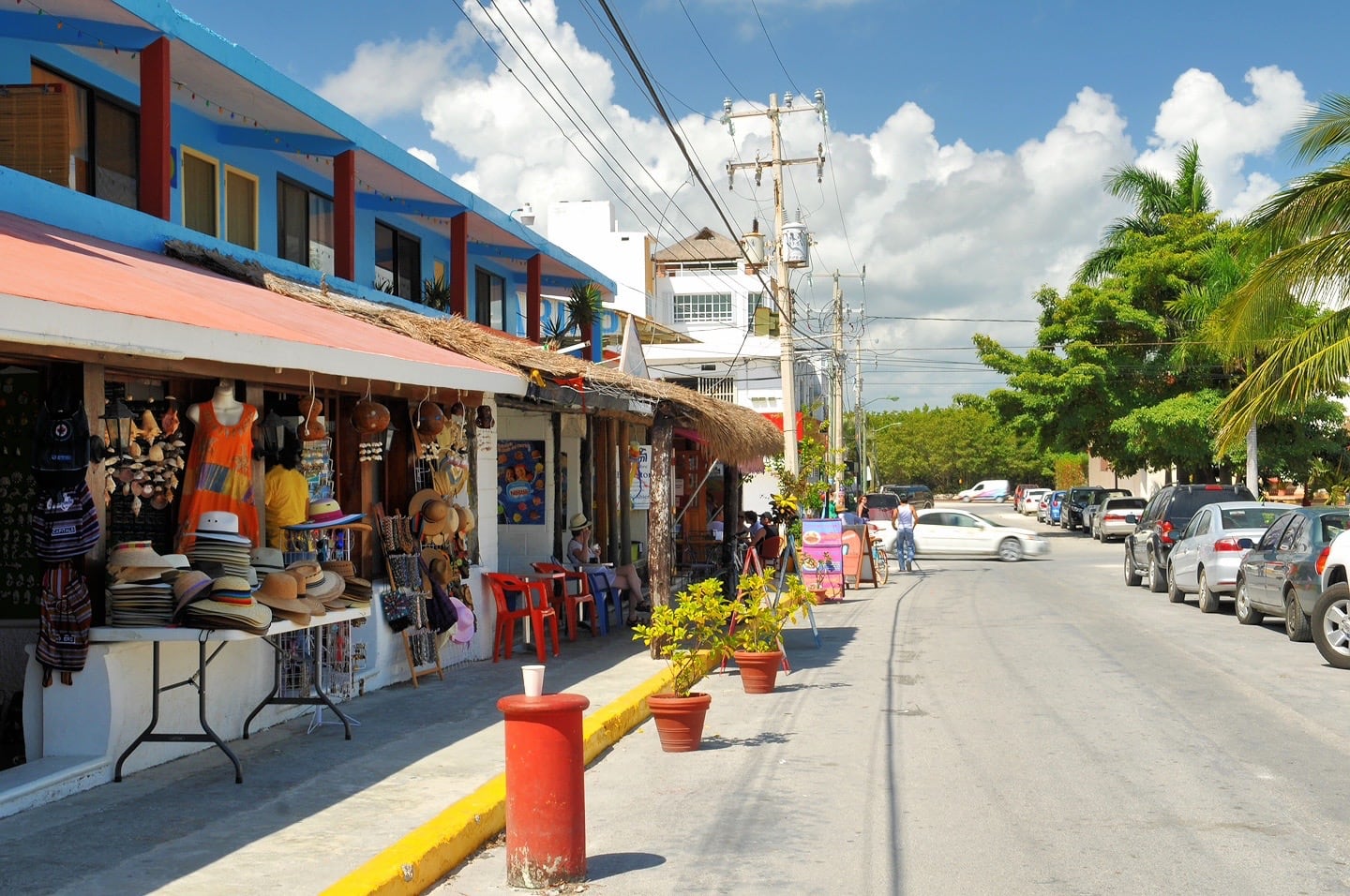 shops along road in Puerto Morelos Mexico
