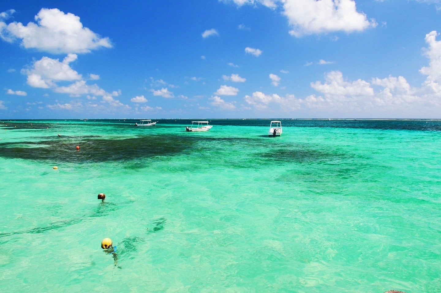 boats at anchor in Caribbean Seat at Puerto Morelos Mexico