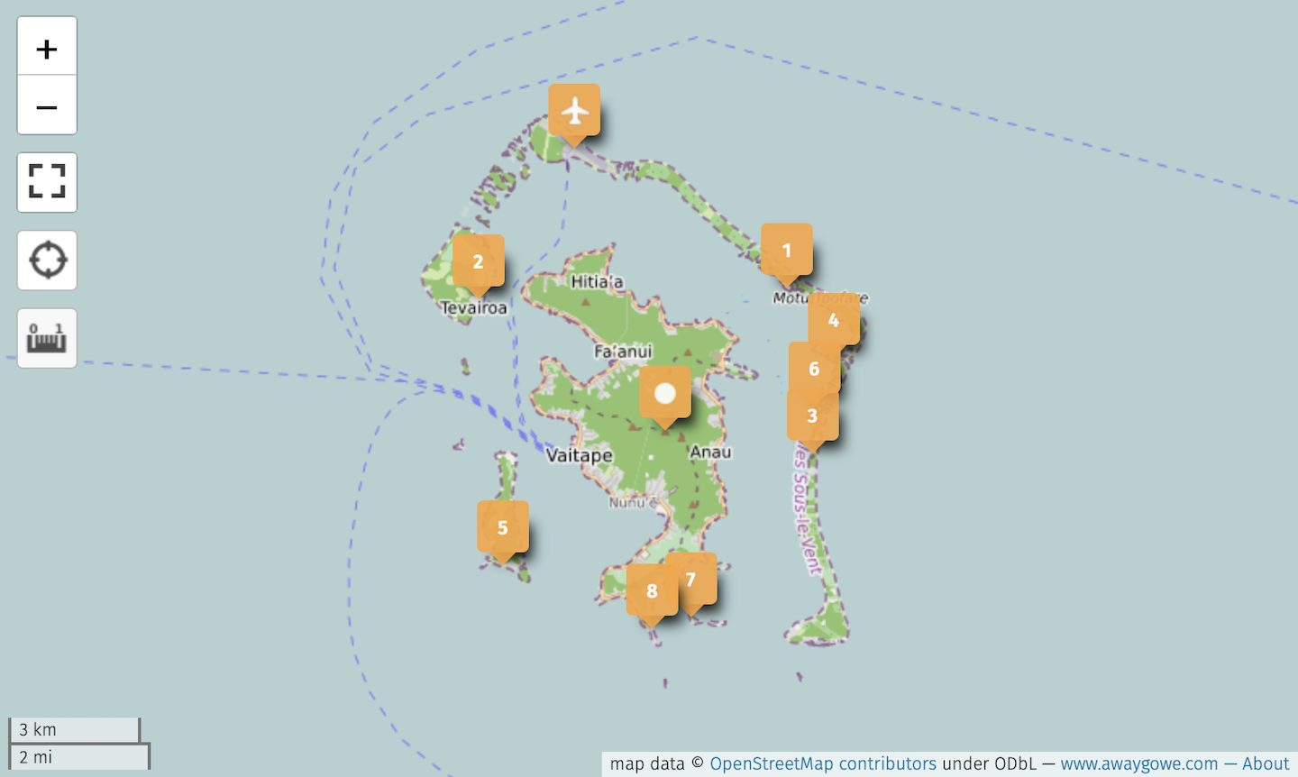 map of Bora Bora overwater bungalows