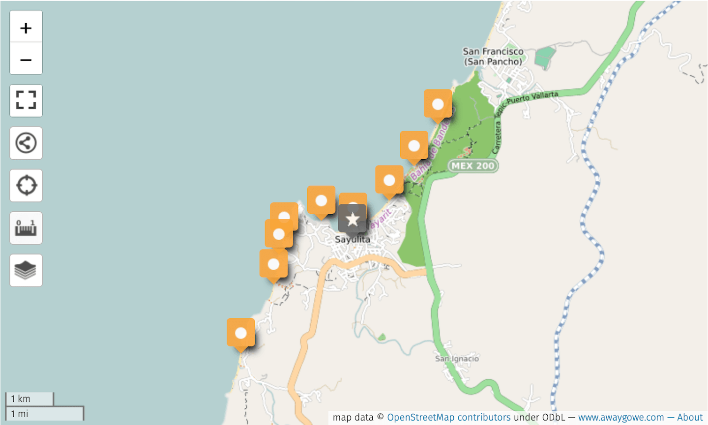 map of Sayulita beaches