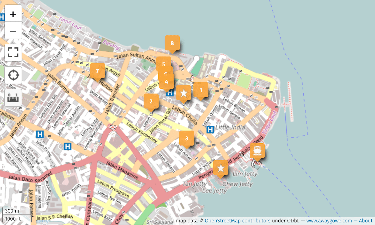 map of best hotels in Penang
