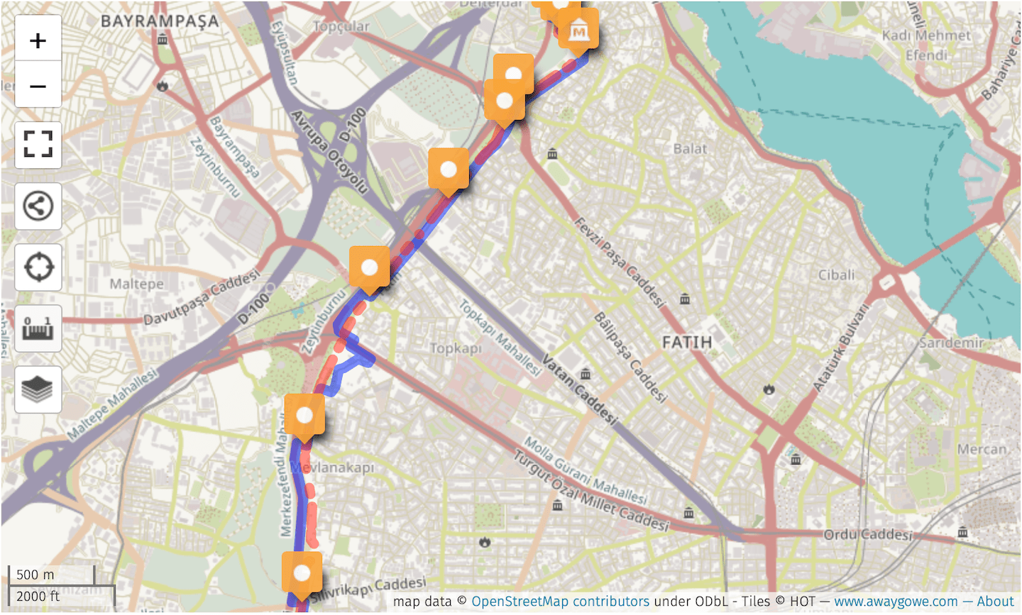 walking map Istanbul walls of Constantinople