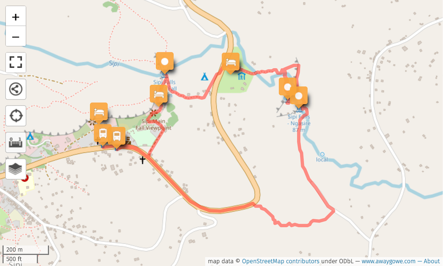 hiking map of Sipi Falls Uganda