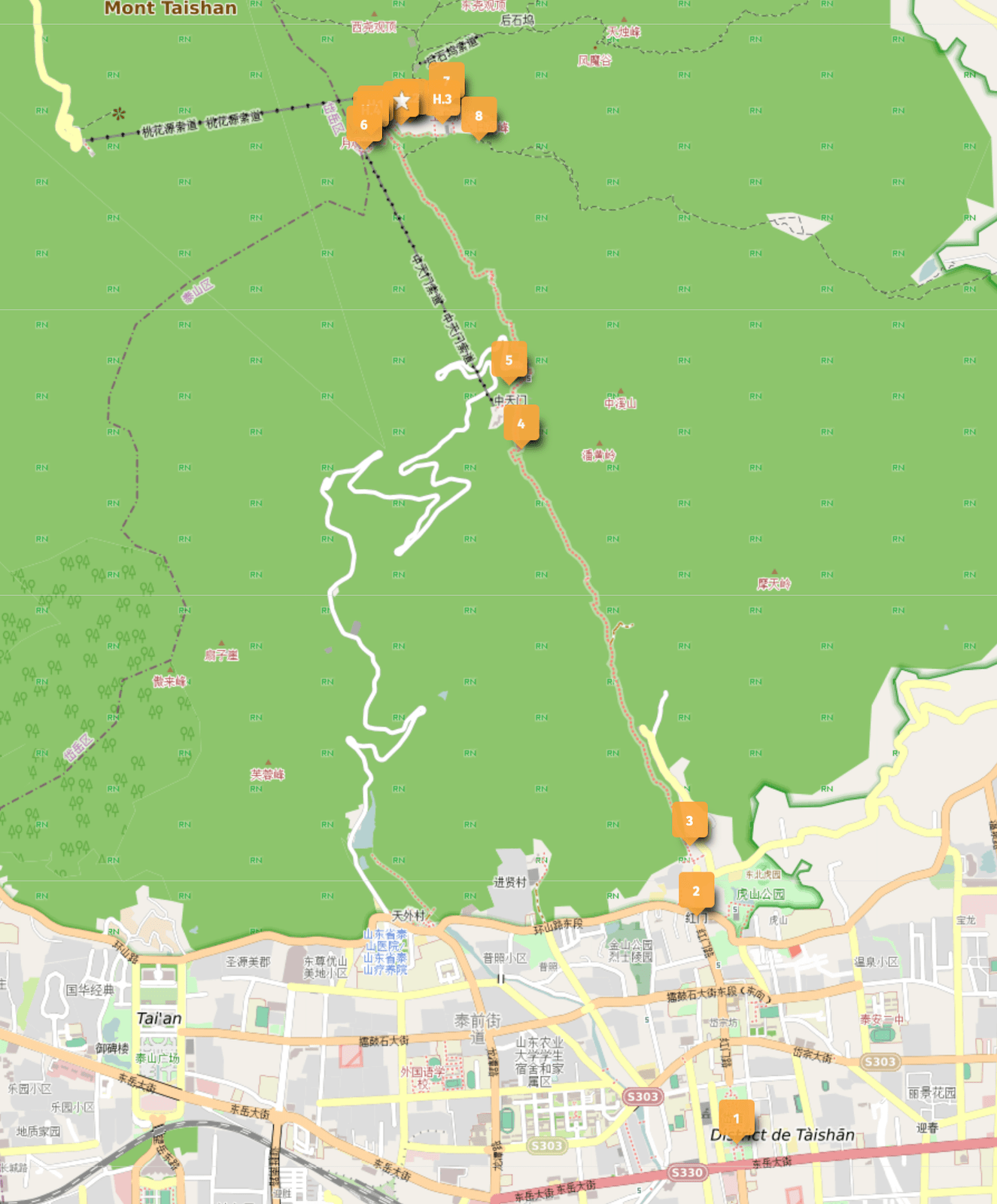 Map of Mount Tai pilgrim's route