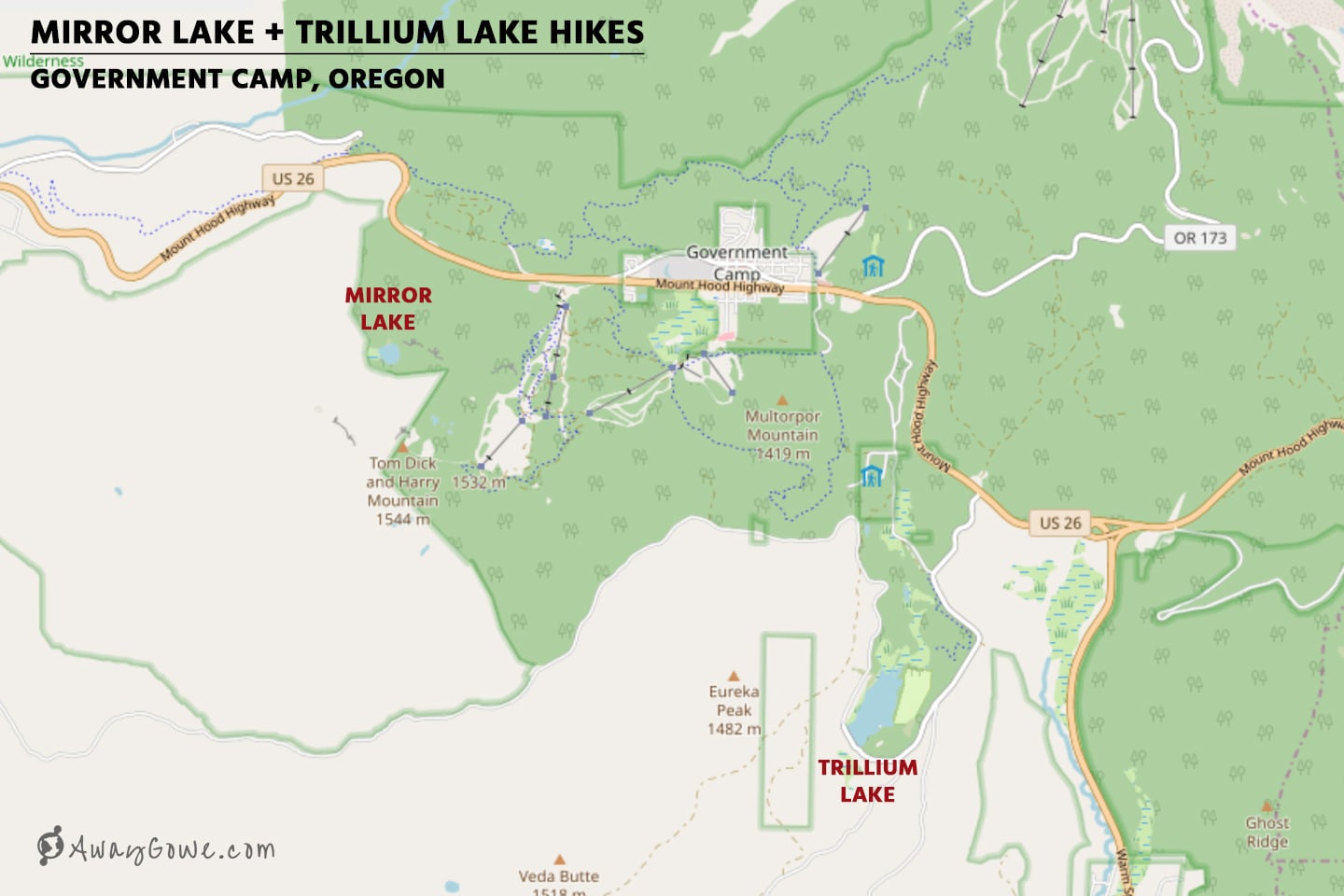 Trillium Lake hike & Mirror Lake map