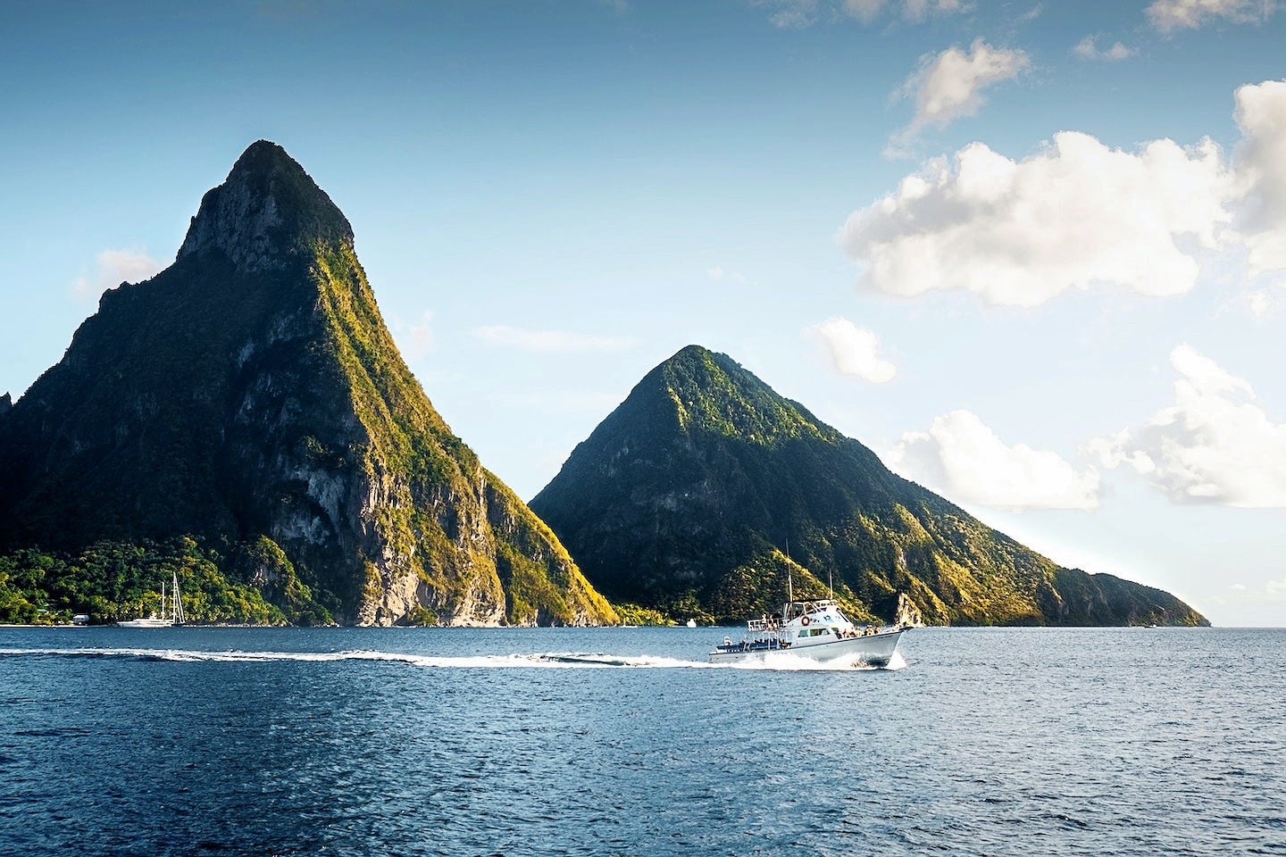 Pitons with boat on sea