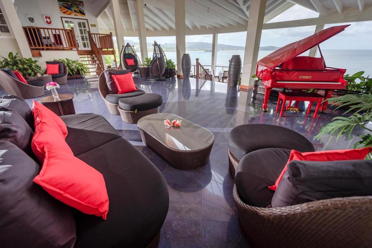 dining room with piano