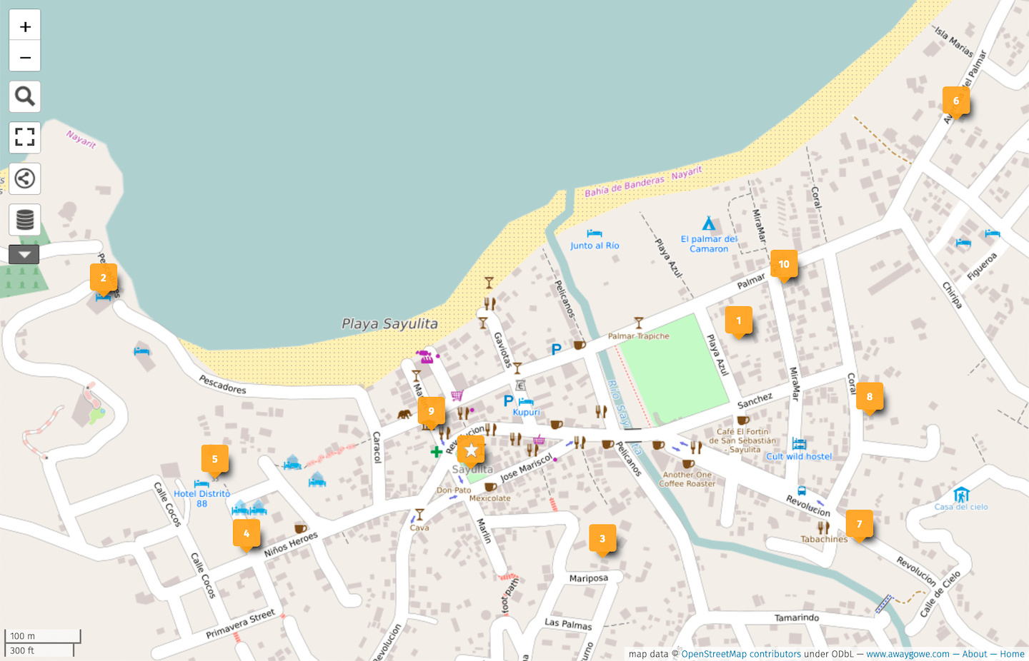 map of the best hotels in Sayulita