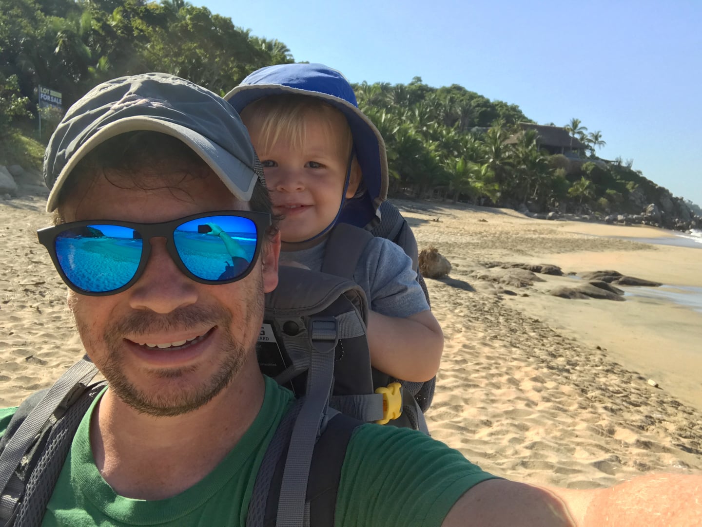 father and son hiking