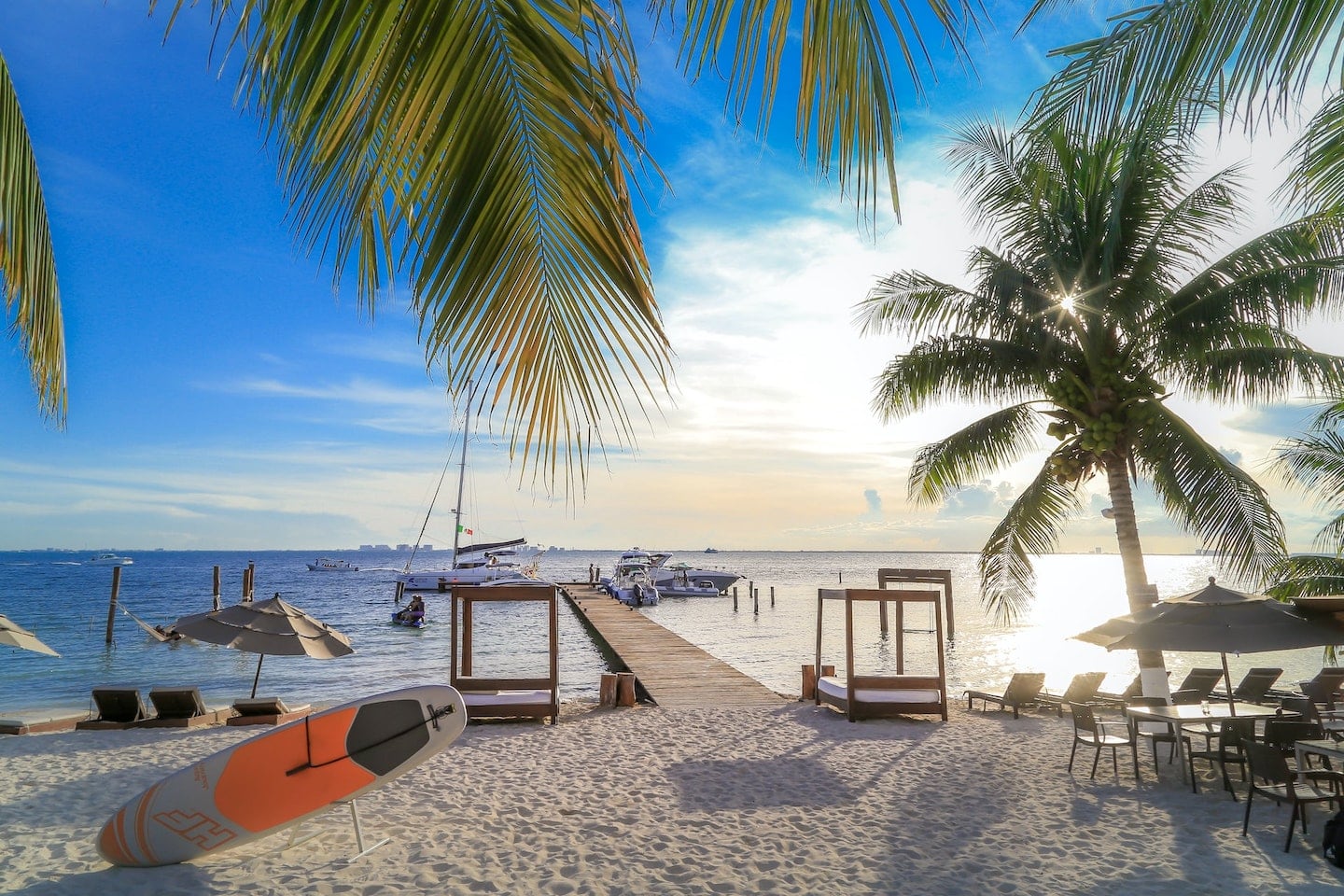 Isla Mujeres palm trees and beach with boats
