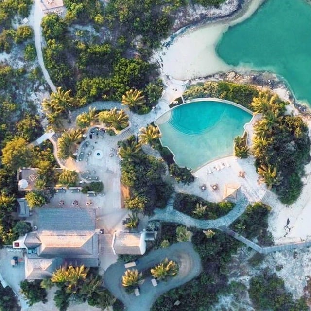 aerial view of resort pool and lagoon